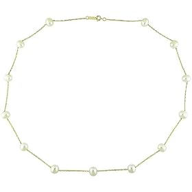 10K Yellow Gold 5.5-6mm White Cultured Freshwater Pearl Tin-Cup Necklace by Amour