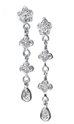 Diamond Dribble Earrings with Pear formed diamond, 18K White Golden CTW 0. 55 Diamond Dribble Earrings with Pear formed diamond, 18K White Golden CTW 0. 55