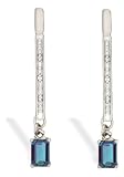 14K White Gold Emerald-cut Created Alexandrite and Diamond Dangle Drop Earrings
