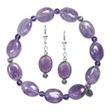 Sterling Silver Amethyst Beaded Bracelet and Drop Earring Gift Set