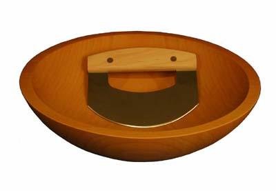 Chopping Bowl 12 Inch & Mezzaluna Knife Set - Oiled Finish On Sale