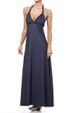 MAXI BOHO SUMMER GOWN VINTGE HALTER CELEBRITY BEACH PARTY DRESS (Small, Blue Denim)