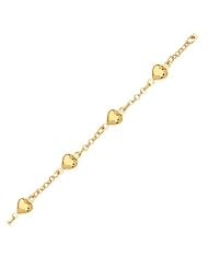 BRI Jewelry 14K Yellow Gold 6" Shiny Rolo Chain Link+Puffed Heart Bracelet with Lobster Clasp