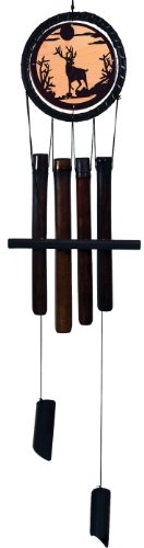 31 inch Dark Bamboo Ring Wind Chime With Ceramic Deer Figurine