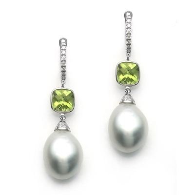 18k White Gold South Sea Pearl and Diamond Drop Earrings - IGI Certified