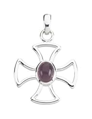14K White Gold Chalcedony Maltese Cross Pendant -- LIFETIME WARRANTY