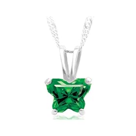 Buy Baby Emerald Cubic Zirconia (CZ) Butterfly Pendant in 10K White Gold with Chain by MyJewelryBox.com