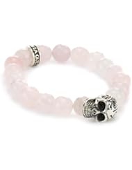 King Baby 10mm Rose Quartz Bead Bracelet with Day of the Dead Skull