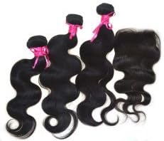 DREAM Virgin HAIR @ Hair Extensions Malaysian Virgin Hair Weft Body Wave 3pcs Human Hair Weave Bundles with 1pcs Free Lace Closure(4*4)(12 14 16+12 closure)