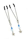 Fresh Tweezer Nipple Clamps with Beads and Star Charms, Blue