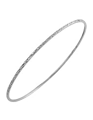 14 Karat White Gold Textured Slip-On Bangle Bracelet (2 mm Thick)