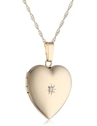 14k Yellow Gold Heart Locket Necklace with Diamond-Accent, 18"