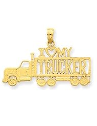 14k Gold I Love My Trucker Truck Pendant