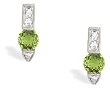 14K White Gold Genuine Round Peridot and Diamond Earrings