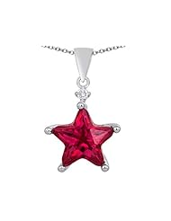 Original Star K (tm) Large 14mm Fancy Star Pendant with Created Ruby in 925 Sterling Silver
