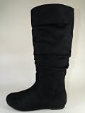 New Black Fold Flat Slouchy Knee High Boots Sz #L16
