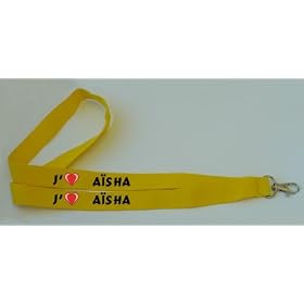 Lanyard jaune tour de cou avec J'aime A�sha