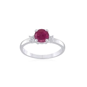 Sterling Silver 7mm Round Dyed Ruby and Diamond-Accent Ring, Size 10 by