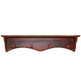 Rustic All Wood 4 Peg Coat Rack Wall Shelf