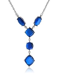 1928 Jewelry "1928 Blue Jeweltones" Silver-Tone Blue Faceted Y-Shaped Necklace, 16"