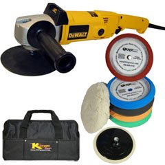 DeWalt DW849 Heavy Duty Variable Speed Polisher along with a TCPglobal Brand 6 Pad with Grip Backing Plate Kit