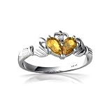 14K White Gold Pear Genuine Citrine Celtic Claddagh Ring