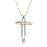 Zircon Cross Pendant Necklace In 14 Karat Gold With Chain
