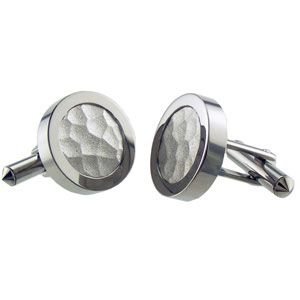 Titanium and Sterling Silver Inlay Round Cuff Links