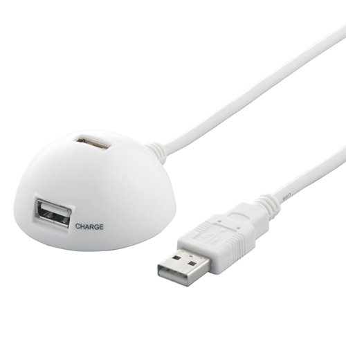 BUFFALO USB延長ケーブル 2.0対応 スタンド・充電ポート付 2.0m ホワイト BSUC20ED2WH