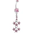 Pink Gem Hexad Star Drop Belly Ring