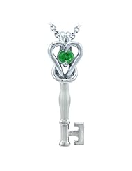 14K White Gold and Emerald Love Knot Key Pendant