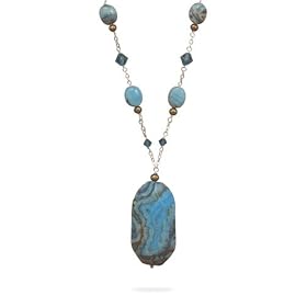 16+1 Extension Necklace with Dyed Blue Lace Agate, Cultured Freshwater Pearl... by West Coast Jewelry