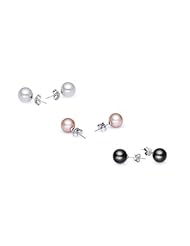 AAA White Stud Earrings Trio White Pink Black 8.5-9mm