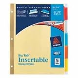 Avery(R) Worksaver(R) Insertable Big Tab Recycled Dividers, Gold Reinforced, 8-Tab, Buff Paper, Multicolor