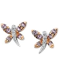 14Kw/Rose Rhodium Plated Genuine Pink Sapphire And Diamond Earring 14K White Gold Pair .04 Ct Tw