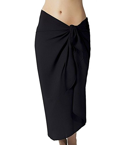 Long Black Swimsuit Sarong Cover Up with Built in Ties One Size