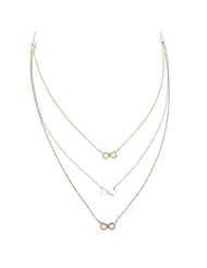 Sterling Silver 16" Tri-Color Three-Strand CZ Infinity Figure 8 Necklace