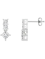 0.9 ct Three Stone Princess Diamond Drop Earrings
