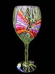 Butterfly Meadow Design Hand Painted Grande Wine 16 oz..