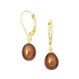 14K Yellow Gold Chocolate Fresh Water Pearl Dangle Earrings