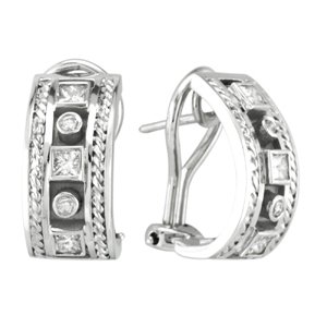 14K White Gold Etruscan Diamond Earrings by Morris & David