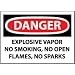 NMC D521AB OSHA Sign, Legend "DANGER - EXPLOSIVE VAPOR NO SMOKING NO OPEN FLAMES NO SPARKS", 14" Length x 10" Height, Aluminum, Black/Red on White