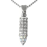 Silver Plated Womens Iced Bullet Charm Necklace Pendant