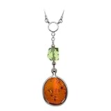 CHRISTMAS CARIBBEAN AMBER Certified Genuine Cherry Caribbean Amber and Sterling Silver Oval Necklace