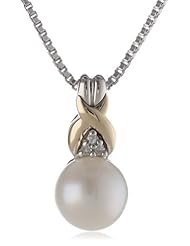 S&G Sterling Silver and 14k Pink Gold 7mm Freshwater Cultured Pearl and Diamond Pendant Necklace (0.01 cttw, I-J Color, I3 Clarity), 18"