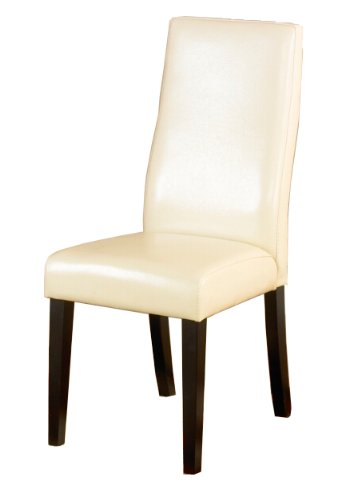 Armen Living 341 Cream Leather Side Chair, Set of 2