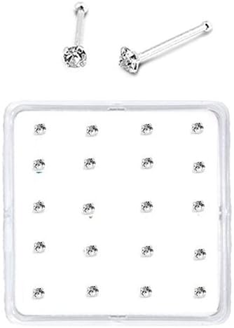 Sterling Silver Set of 20 Clear Simulated Diamond Nose Stud Box 1.5 Mm with End Ball