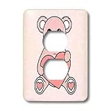Janna Salak Designs Teddy Bears - Valentines Day Cute Pink Teddy Bear Holding Heart - Light Switch Covers - 2 plug outlet cover