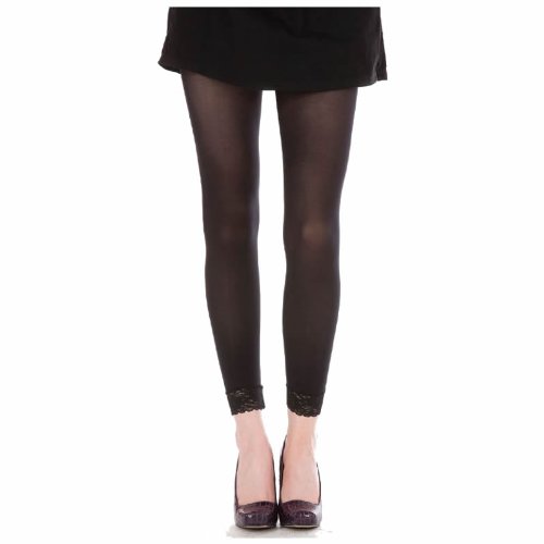 Pamela Mann Lace Trim Footless Tights – Black