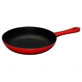 Le Creuset Cast Iron Satin Black Interior Omelette Pan, Cerise, 20 cm